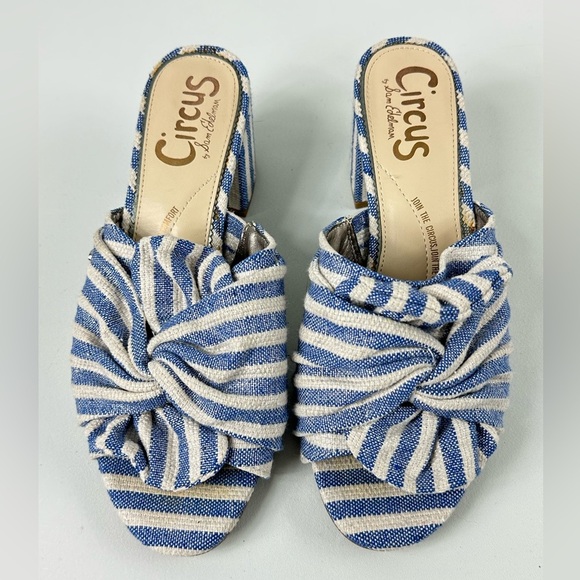 Circus by Sam Edelman Sz 7 Sahara Blue White Striped Block Heel Slip On Sandals - Picture 5 of 8